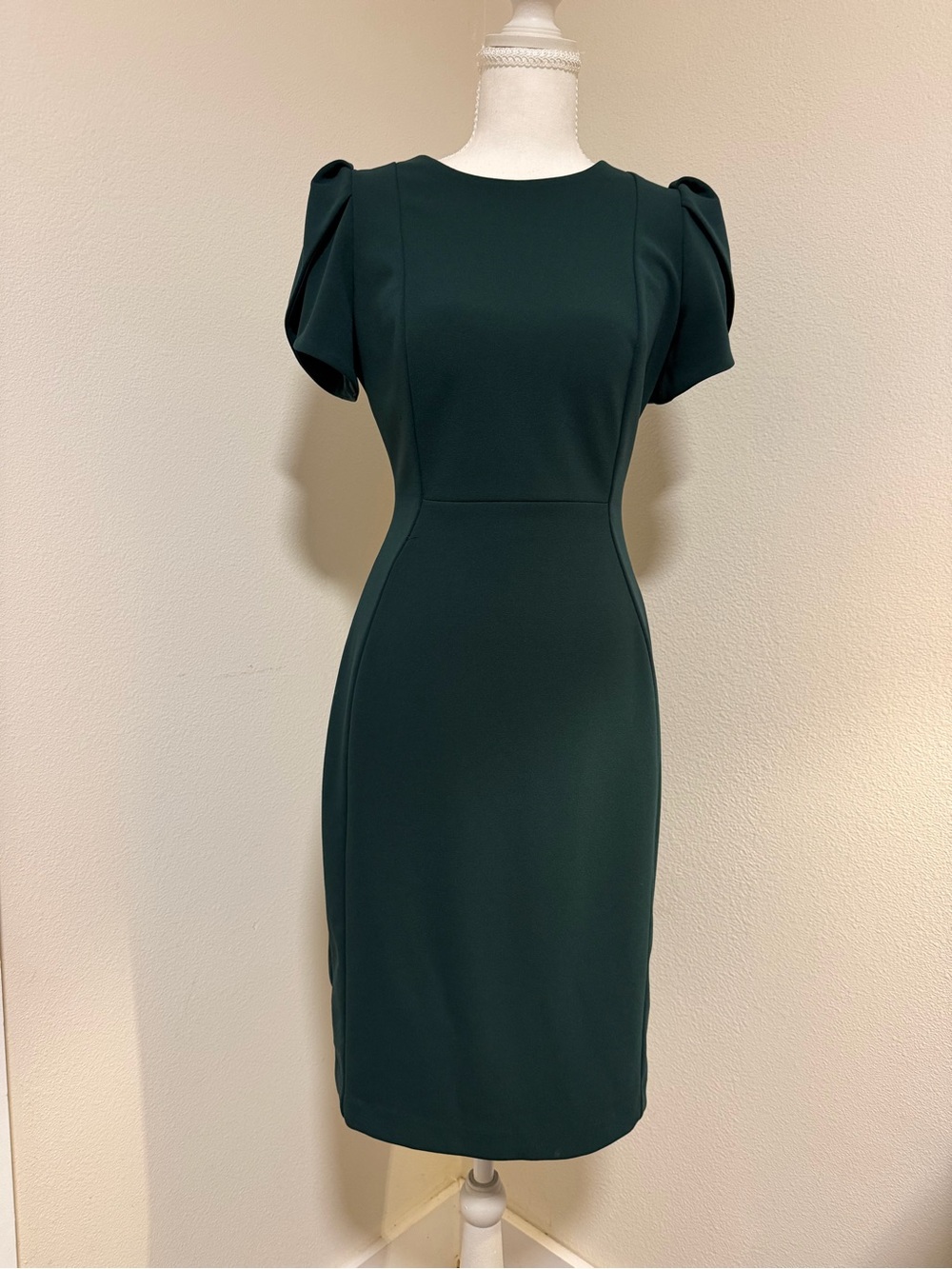 Calvin Klein Dark Green Midi Dress Puff Sleeves Professional Classy Holiday